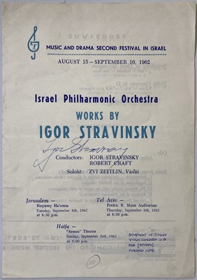 Lot 337 - IGOR STRAVINSKY - A SIGNED CONCERT PROGRAMME.