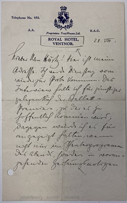 Lot 339 - ERNST TOCH - A HANDWRITTEN LETTER.