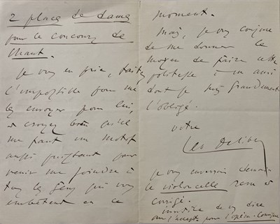 Lot 343 - LEO DELIBES - A HANDWRITTEN LETTER.