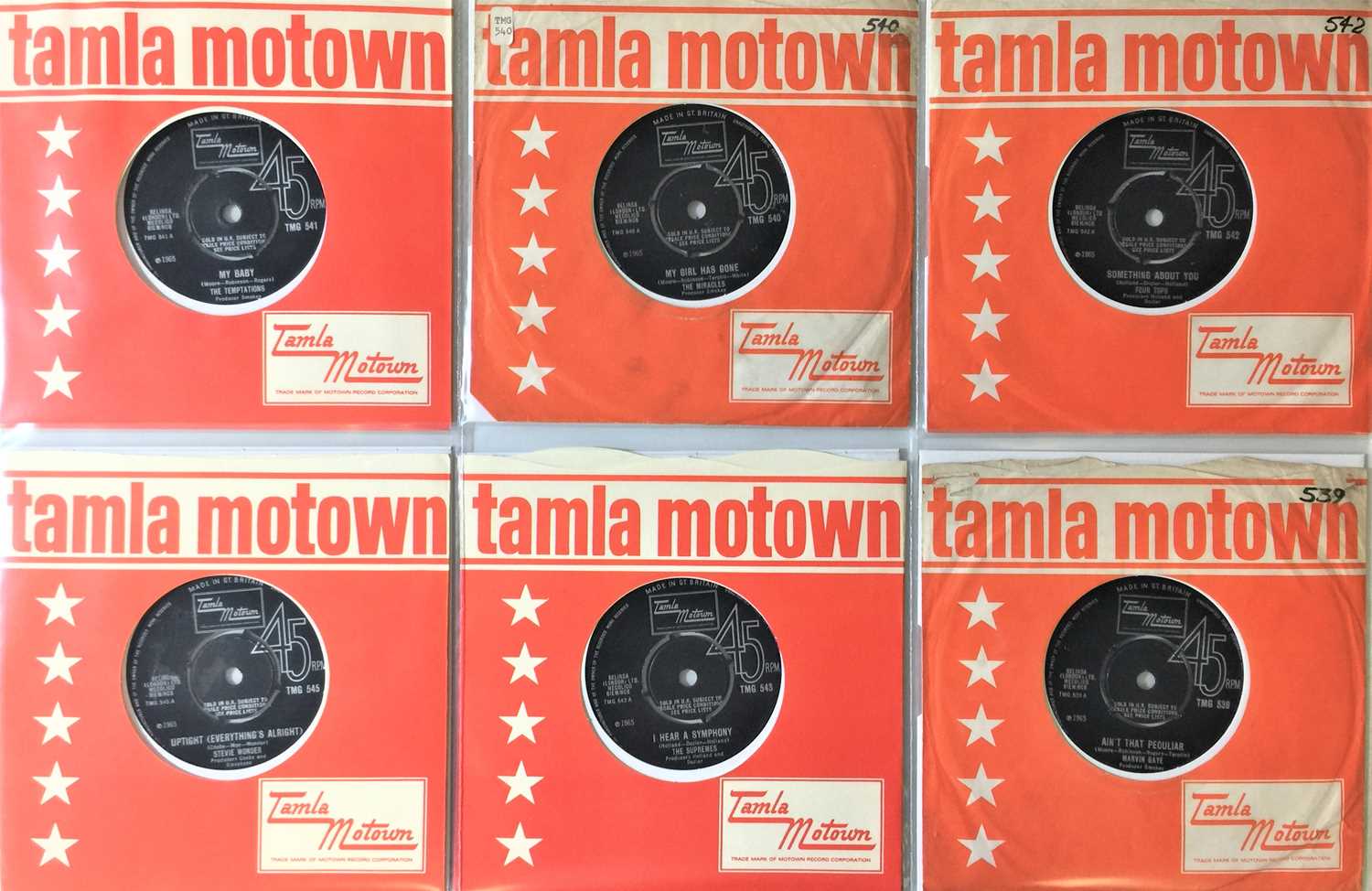 Lot 229 - TAMLA MOTOWN - 1965 UK 7" COLLECTION (TMG 539/40/41/42/43/45)