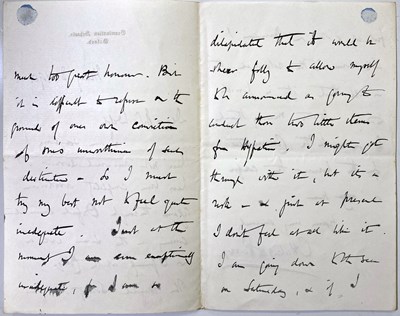 Lot 346 - HUBERT PARRY (1848 - 1918) - A HANDWRITTEN LETTER WITH SIGNATURE.