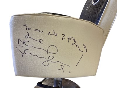 Lot 461 - NOEL GALLAGHER SIGNED BARBERS CHAIR FROM BURNAGE