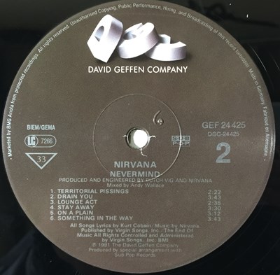 Lot 5 - NIRVANA - NEVERMIND LP (UPSIDE DOWN MONKEY INNER - GEF 24425)