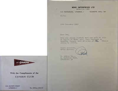 Lot 156 - BRIAN EPSTEIN AUTOGRAPH AND CAVERN COMPLIMENTS CARD