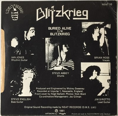 Lot 91 - BLITZKRIEG - BURIED ALIVE C/W BLITZKRIEG 7" (ORIGINAL UK COPY - NEAT RECORDS NEAT 10)