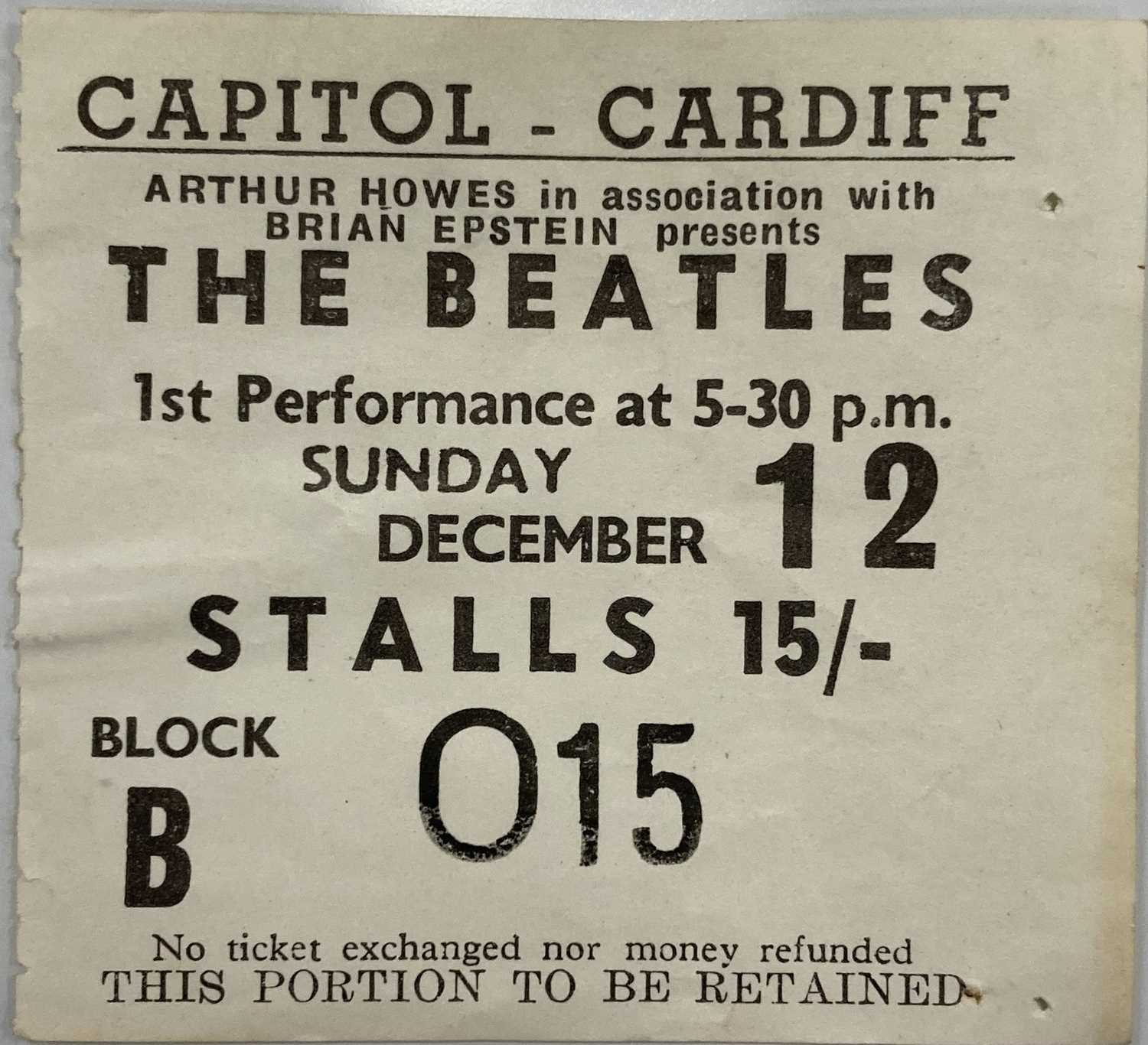 Lot 164 - THE BEATLES CAPITOL THEATRE CARDIFF 1965 TICKET STUB