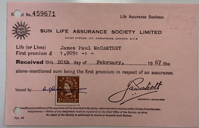 Lot 167 - PAUL MCCARTNEY INSURANCE DOCUMENT