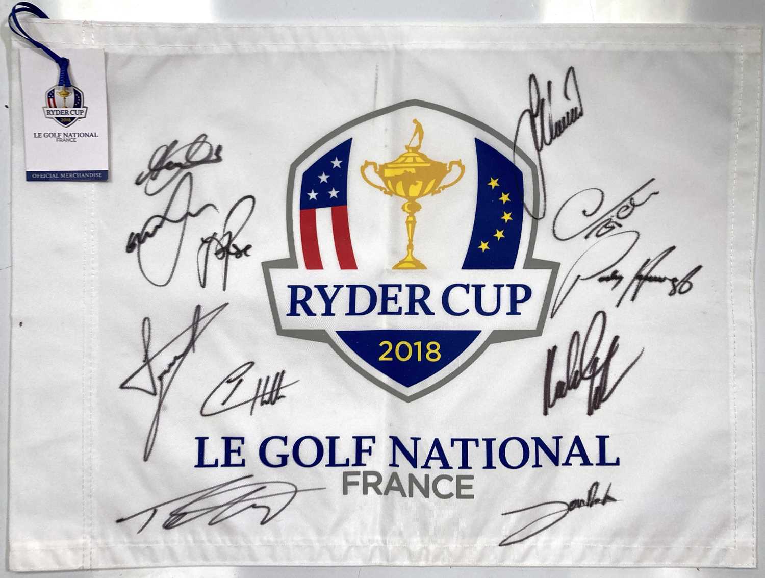 Lot 40 GOLF MEMORABLIA MULTI SIGNED RYDER CUP FLAG.