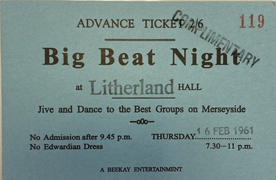 Lot 183 - 1961 BEATLES BIG BEAT LITHERLAND TICKET