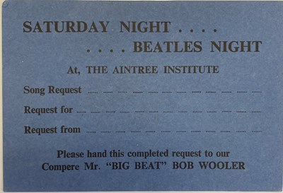 Lot 184 - ORIGINAL 1961 AINTREE INSTITUTE SONG REQUEST CARD