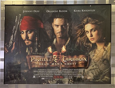 Lot 120 - PIRATES OF THE CARIBBEAN - SIGNED POSTER / HARRY POTTER BANNERS.