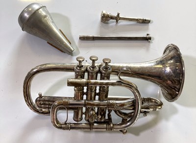 Lot 65 - ANTIQUE CORNET WITH RUDY MUCK MOUTHPIECE.