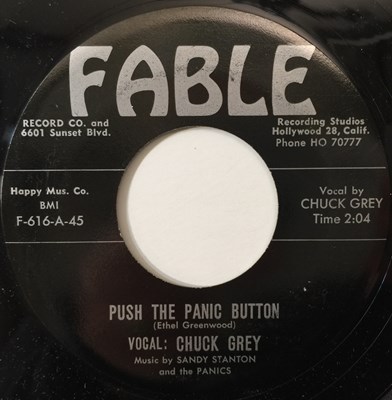 Lot 89 - CHUCK GREY - PUSH THE PANIC BUTTON/ ROCK AND ROLL IS IN MY SOUL 7" (ROCK N ROLL - FABLE F-616)