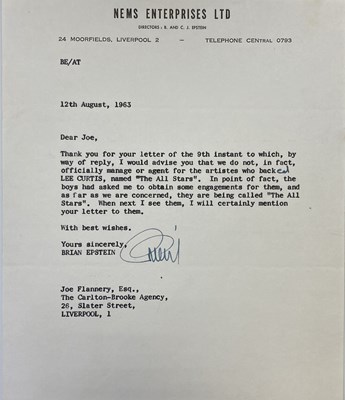 Lot 238 - BRIAN EPSTEIN SIGNED 1962 LETTER ON NEMS STATIONARY