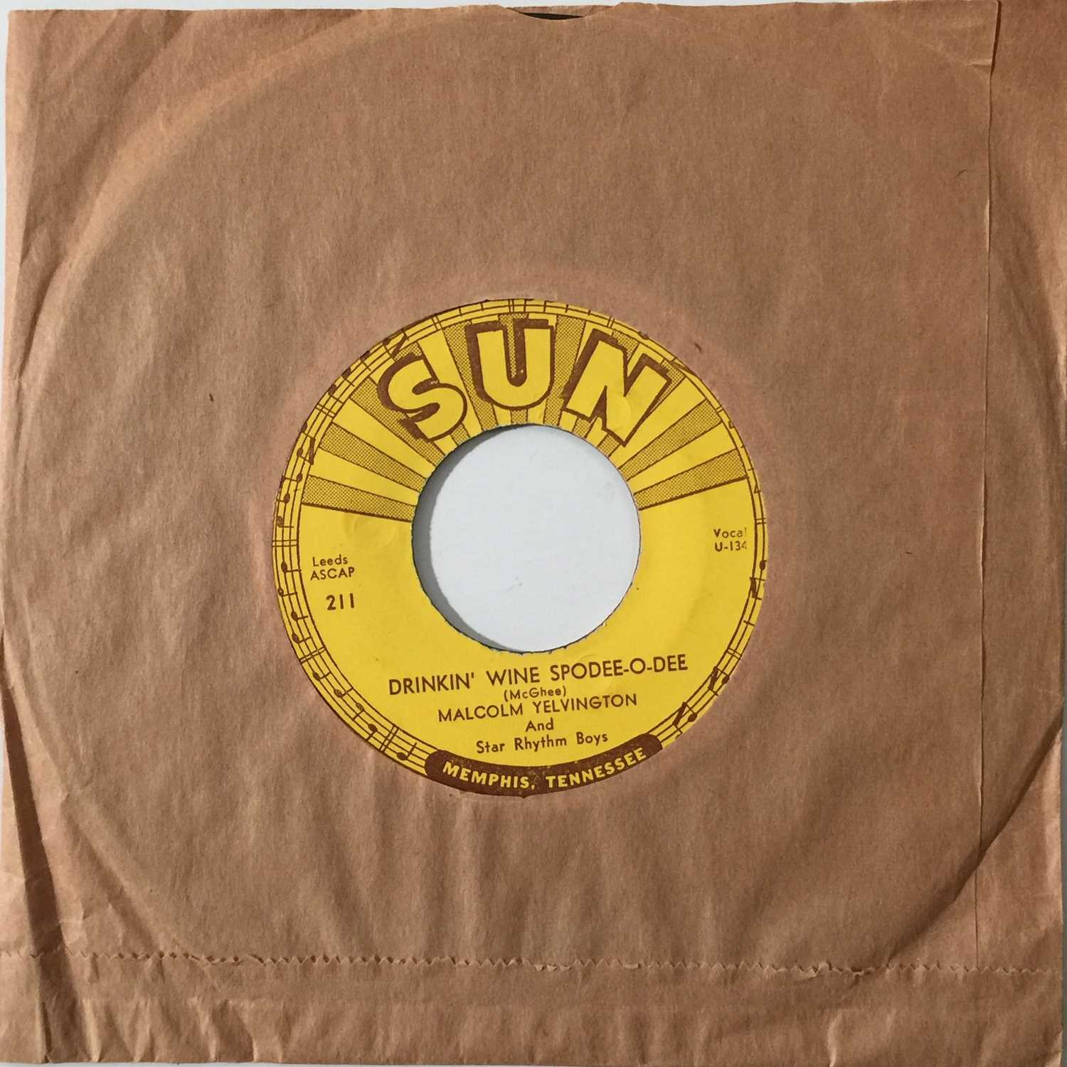 Lot 246 - MALCOLM YELVINGTON - DRINKIN' WINE SPODEE-O-DEE 7" (ROCKABILLY - SUN 211)