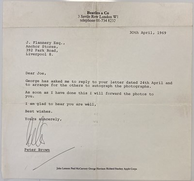 Lot 241 - PETER BROWN LETTER ON BEATLES AND CO STATIONARY