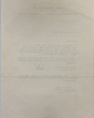 Lot 244 - BRIAN EPSTEIN LETTER REGARDING PETE BEST LEAVING THE BEATLES