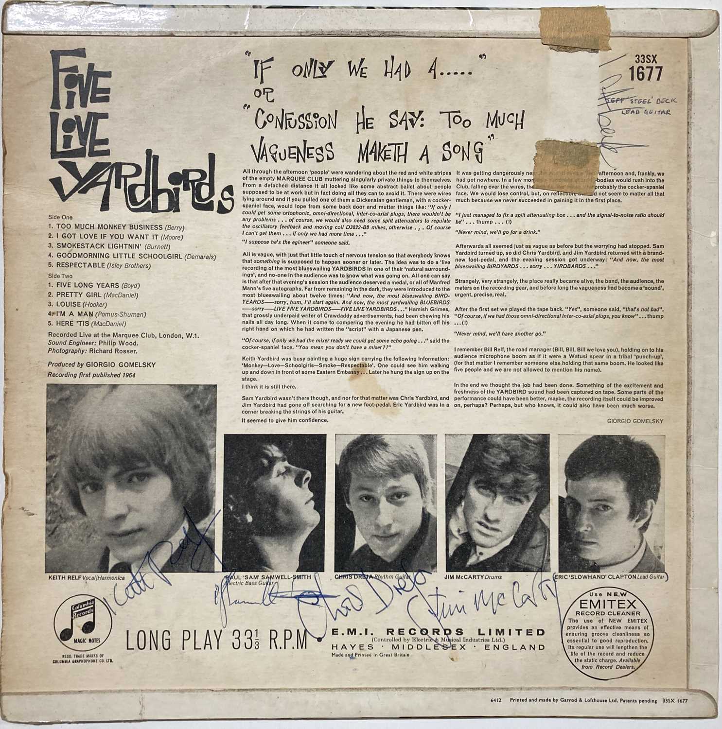 Lot 291 - YARDBIRDS - A SIGNED LP.