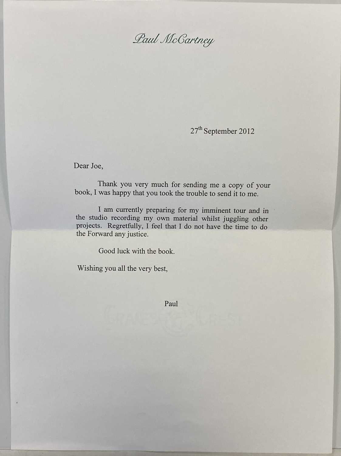 Lot 247 - MPL / PAUL MCCARTNEY LETTER ON MCCARTNEY STATIONARY