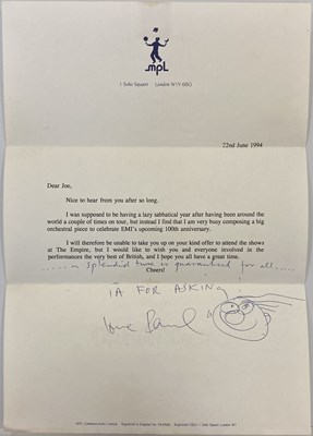 Lot 248 - PAUL MCCARTNEY SIGNED LETTER WITH DOODLE