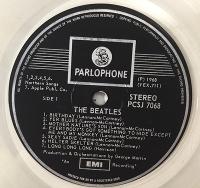 Lot 271 - THE BEATLES - WHITE ALBUM LP (LIMITED EDITION SOUTH AFRICAN PRESSING - CLEAR VINYL - PCSJ 7067/8)