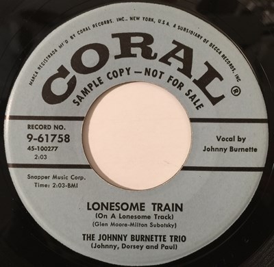 Lot 189 - THE JOHNNY BURNETTE TRIO - LONESOME TRAIN 7" (CORAL PROMO - 9-61758)