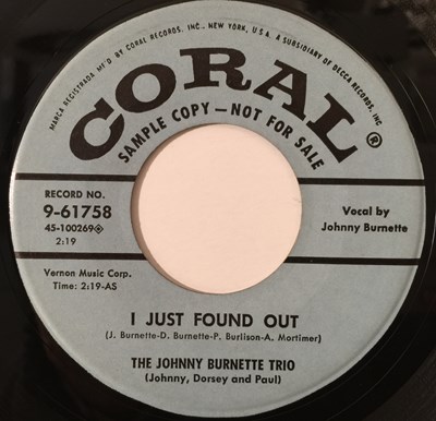 Lot 189 - THE JOHNNY BURNETTE TRIO - LONESOME TRAIN 7" (CORAL PROMO - 9-61758)