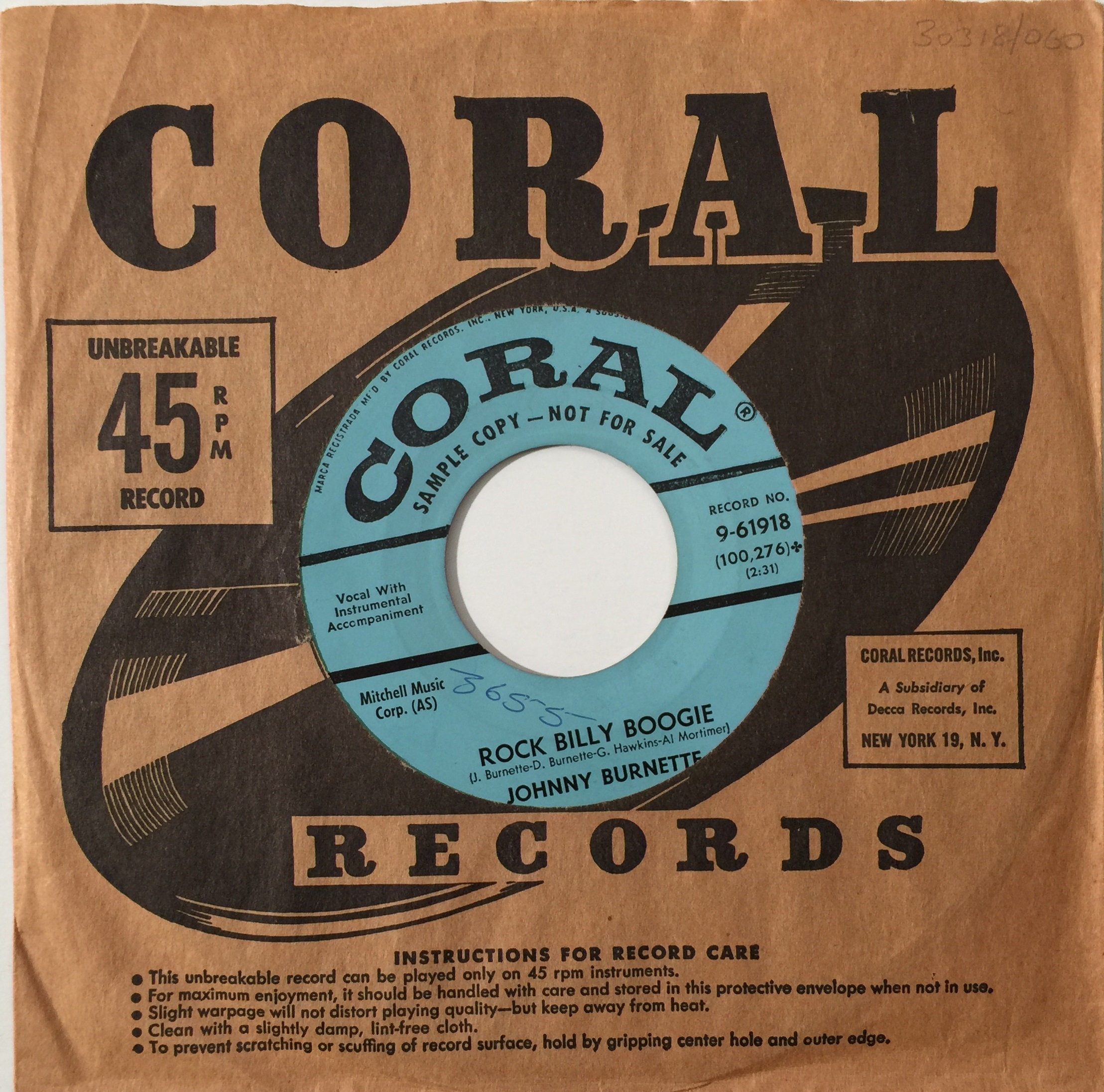 Lot 190 - JOHNNY BURNETTE - ROCK BILLY BOOGIE 7