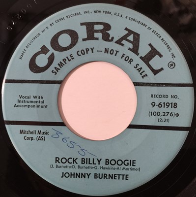 Lot 190 - JOHNNY BURNETTE - ROCK BILLY BOOGIE 7" (US CORAL PROMO - 9-61918)