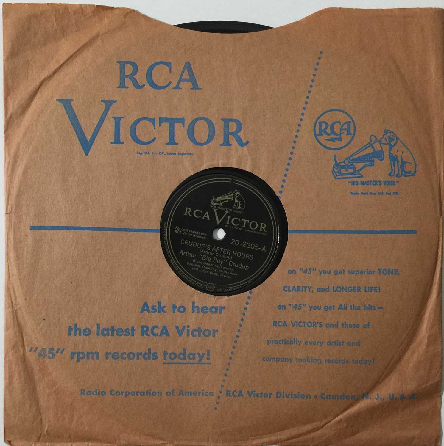 Lot 276 - ARTHUR 'BIG BOY' CRUDUP - THAT'S ALL RIGHT - ORIGINAL US 10" 78RPM RECORDING (RCA VICTOR 20-2205)