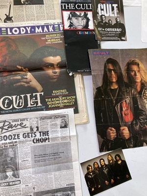 Lot 608 - THE CULT / BILLY DUFFY - PRESS CUTTINGS AND SIGNED ITEMS.