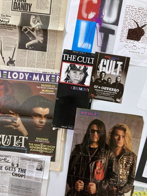 Lot 608 - THE CULT / BILLY DUFFY - PRESS CUTTINGS AND SIGNED ITEMS.