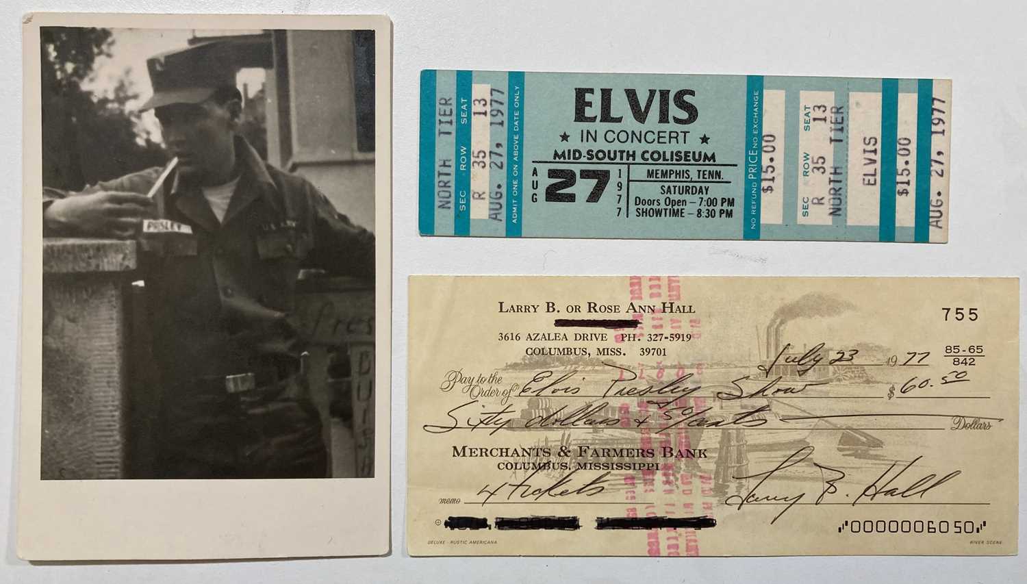 Lot 433 - ELVIS MEMORABILIA INC CONCERT TICKETS FOR CANCELLED CONCERT.