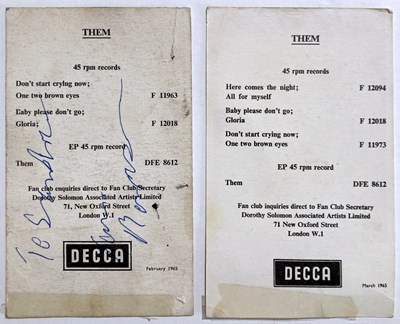 Lot 316 - PROMOTIONAL POSTCARDS SIGNED BY THEM/VAN MORRISON.