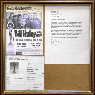 Lot 375 - BILL HALEY - AN ORIGINAL 1956 CASH BOX AWARD.