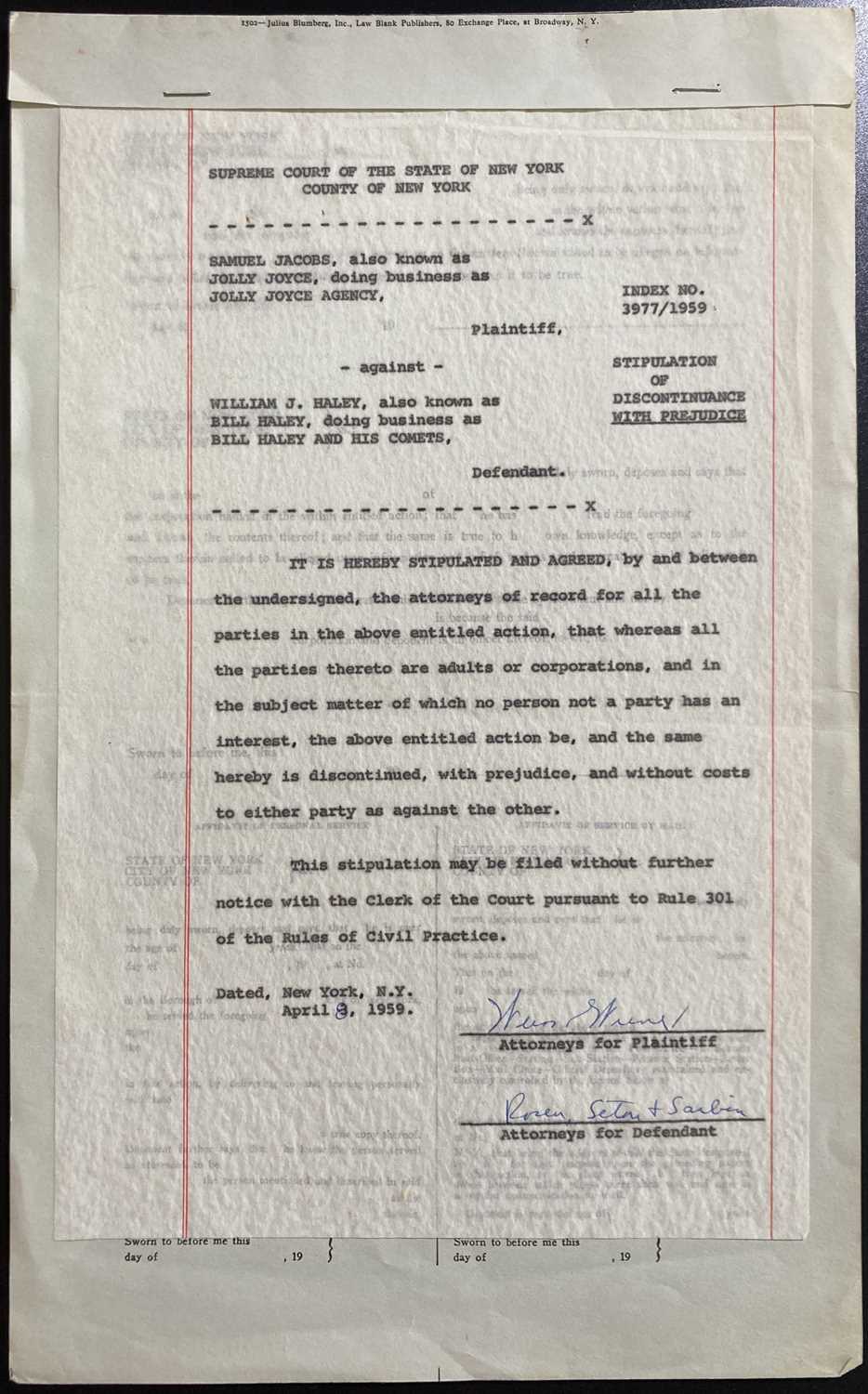 Lot 379 - BILL HALEY - SEVERANCE FROM HIS FIRST MANAGER.