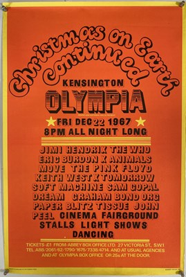 Lot 256 - CHRISTMAS ON EARTH AT KENSINGTON OLYMPIA 1967 - JIMI HENDRIX / PINK FLOYD / THE WHO - AN ORIGINAL POSTER.