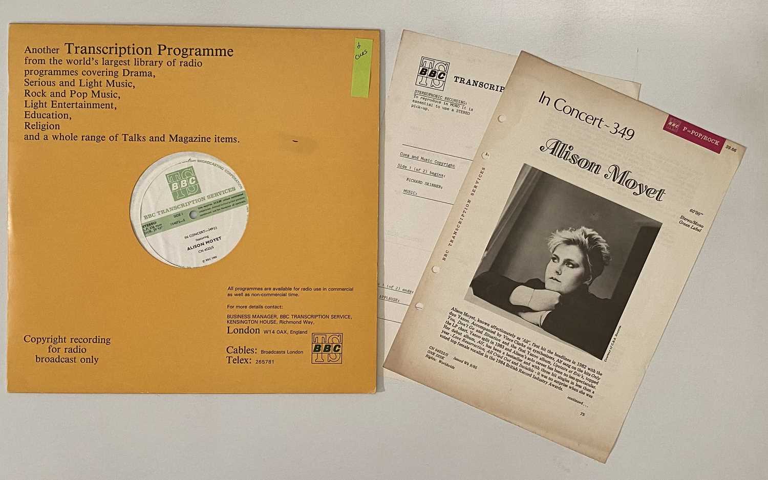 Lot 893 - ALISON MOYET - IN CONCERT 349 LP (BBC TRANSCRIPTION - 154872-S)