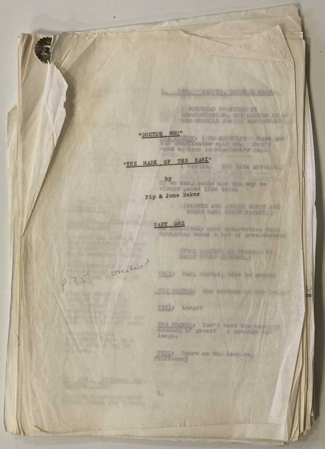 Lot 128 - DOCTOR WHO MARK OF THE RANI PART ONE ORIGINAL SCRIPT