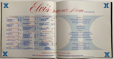 Lot 435 - ELVIS - RARE 1975 HILTON SOUVENIR MENU.