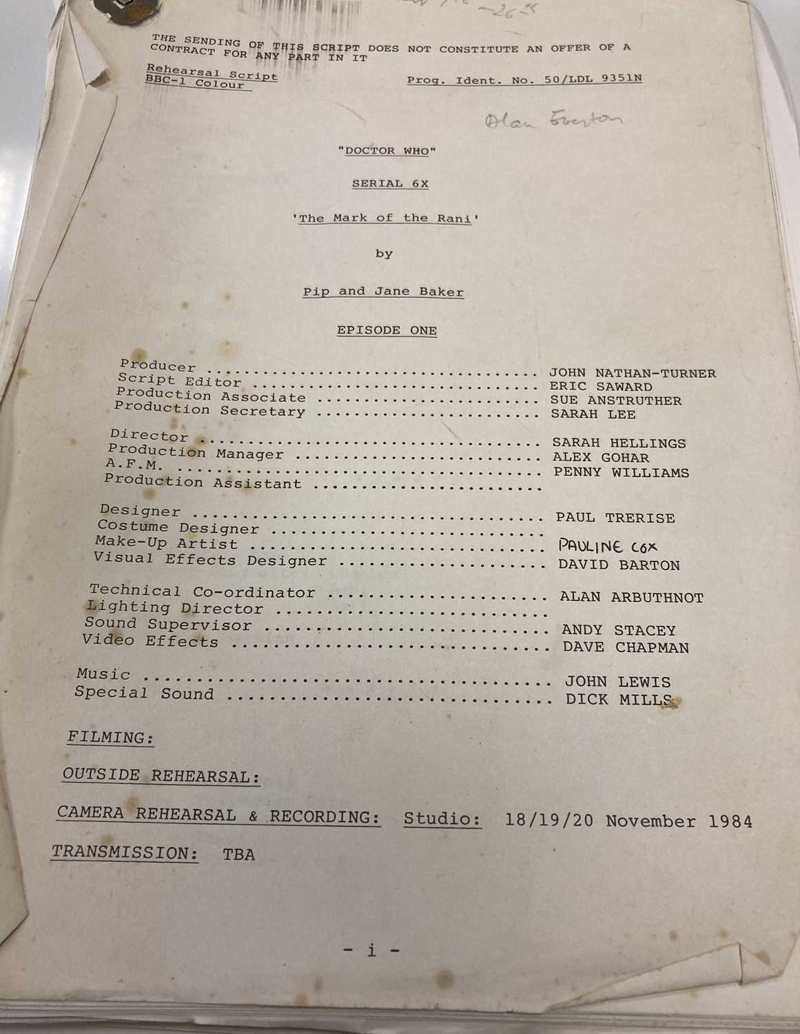 Lot 131 - DOCTOR WHO MARK OF THE RANI PART ONE