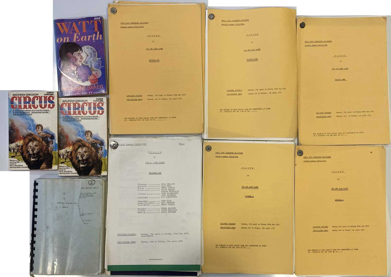 Lot 143 - PIP AND JANE BAKER SCRIPTS FOR BBC CHILDREN'S TV SERIES WATT ON EARTH & CIRCUS