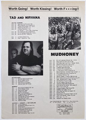 Lot 99 - NIRVANA / TAD - 1989 TOUR PROMO SHEET.
