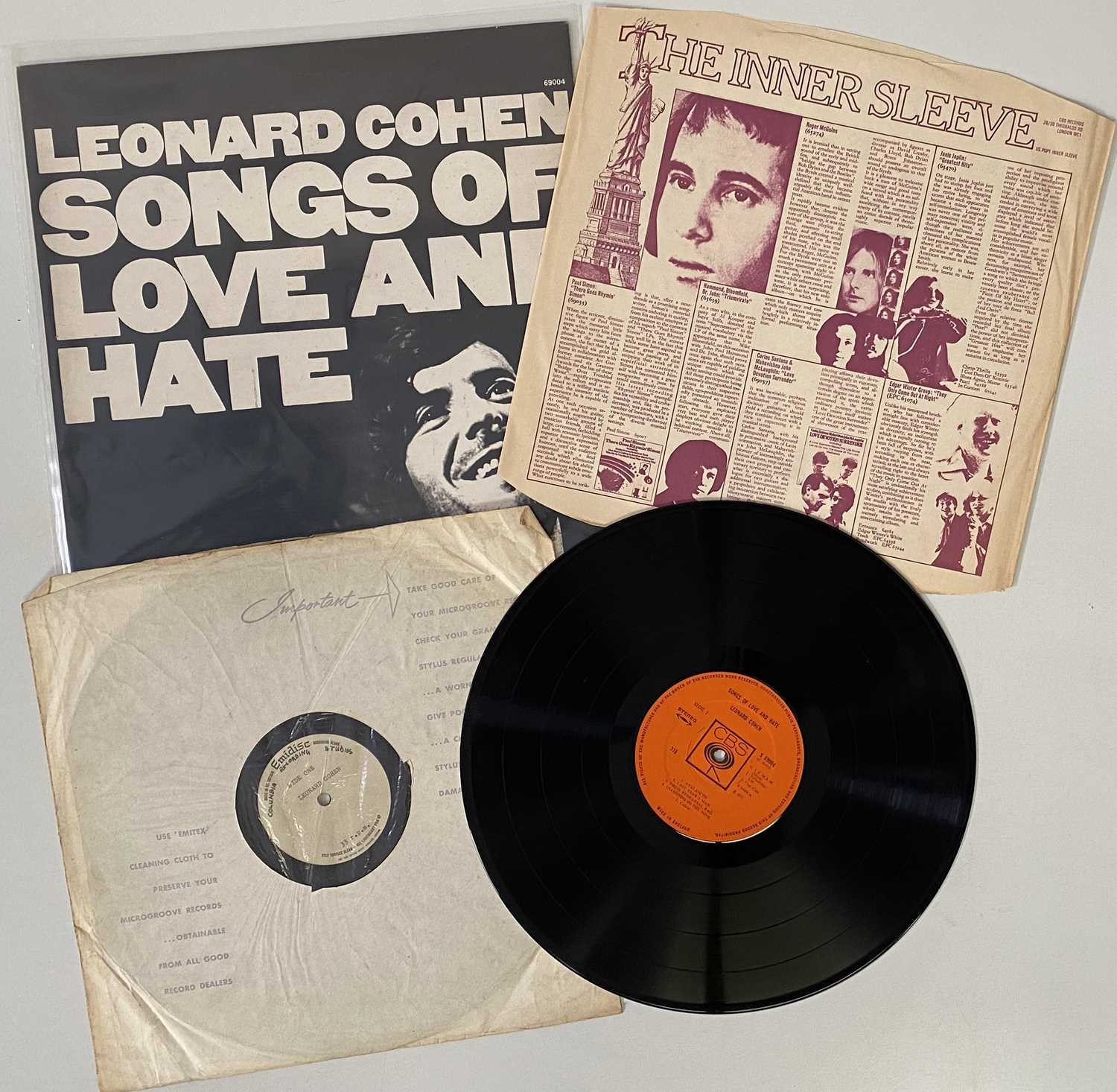 Lot 46 - LEONARD COHEN - SONGS OF LOVE AND HATE LP + SINGLE-SIDED ACETATE