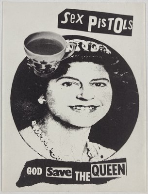 Lot 418 - THE SEX PISTOLS - ORIGINAL GOD SAVE THE QUEEN TEACUP FLYER.