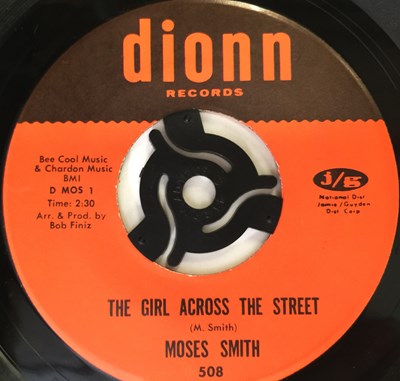 Lot 276 - MOSES SMITH - THE GIRL ACROSS THE STREET/ HEY LOVE 7" (US ORIGINAL - DIONN 508)