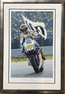 Lot 185 - MOTOGP VALENTINO ROSSI - RAY GOLDSBROUGH 'HUNDRED UP' SIGNED PRINT