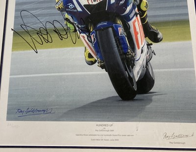Lot 185 - MOTOGP VALENTINO ROSSI - RAY GOLDSBROUGH 'HUNDRED UP' SIGNED PRINT