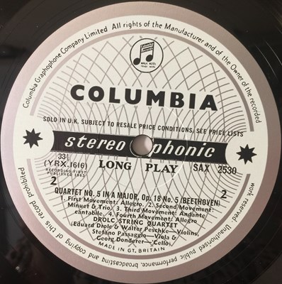 Lot 4 - DROLC STRING QUARTET - BEETHOVEN QUARTETS LP (ORIGINAL UK STEREO RECORDING - COLUMBIA SAX 2530)