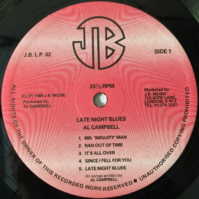 Lot 192 - AL CAMPBELL - LATE NIGHT BLUES LP (UK OG - JB MUSIC - JBLP 02)